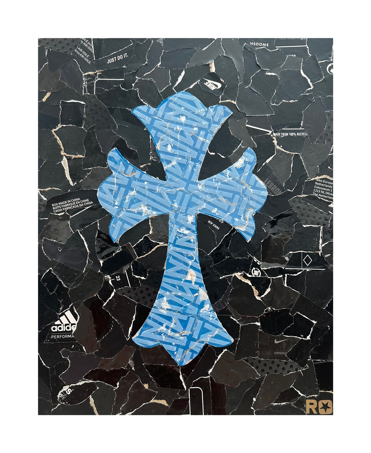 One-of-one textured sneaker box artwork by Rare23 featuring mirrored color tones and layered chromatic visual depth.