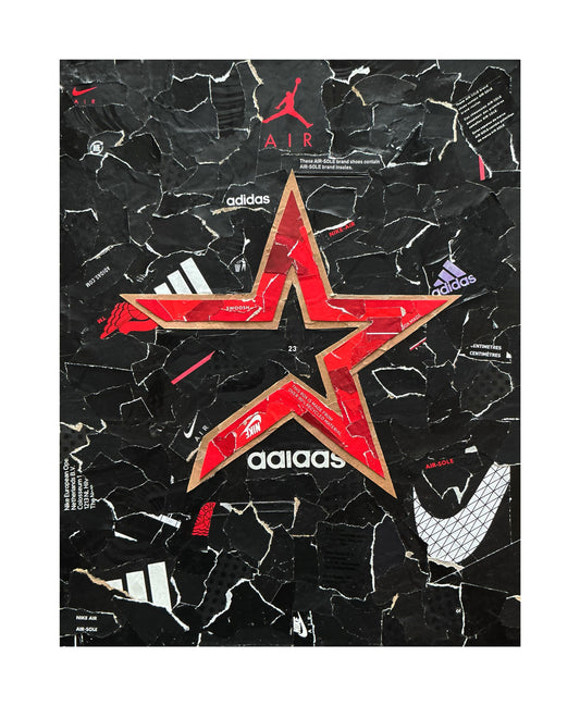 One-of-one Houston Astros-inspired artwork by Rare23 featuring layered sneaker box textures and sports legacy storytelling