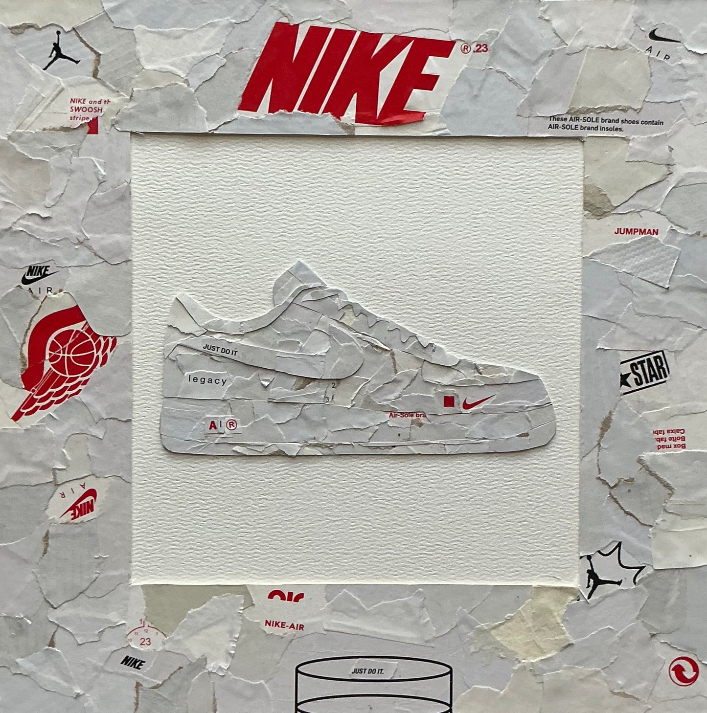 Mini one-of-one sneaker box artwork by Rare23 inspired by Air Force 1 silhouette with clean layered texture composition