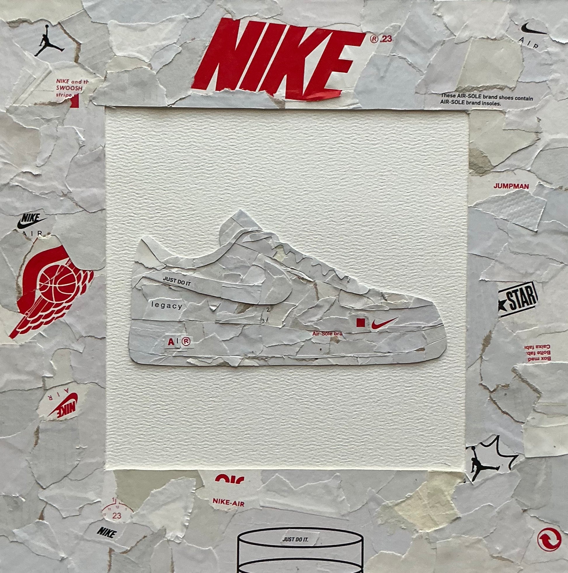 Mini one-of-one sneaker box artwork by Rare23 inspired by Air Force 1 silhouette with clean layered texture composition