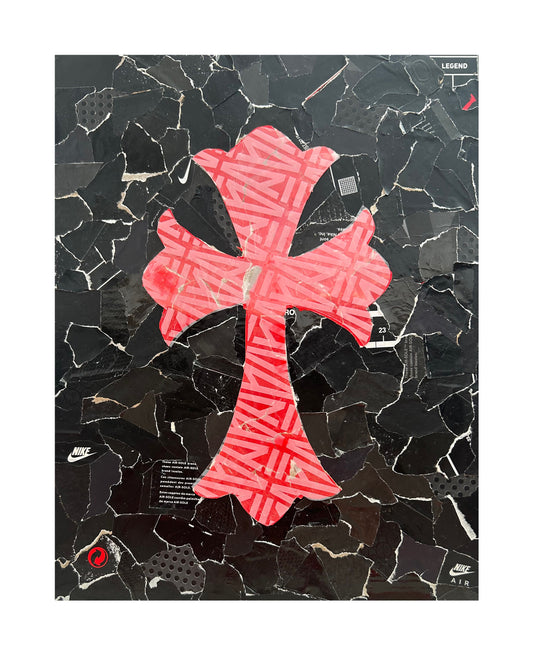 One-of-one deconstructed sneaker box artwork by Rare23 representing struggle and evolution through chromatic layering.