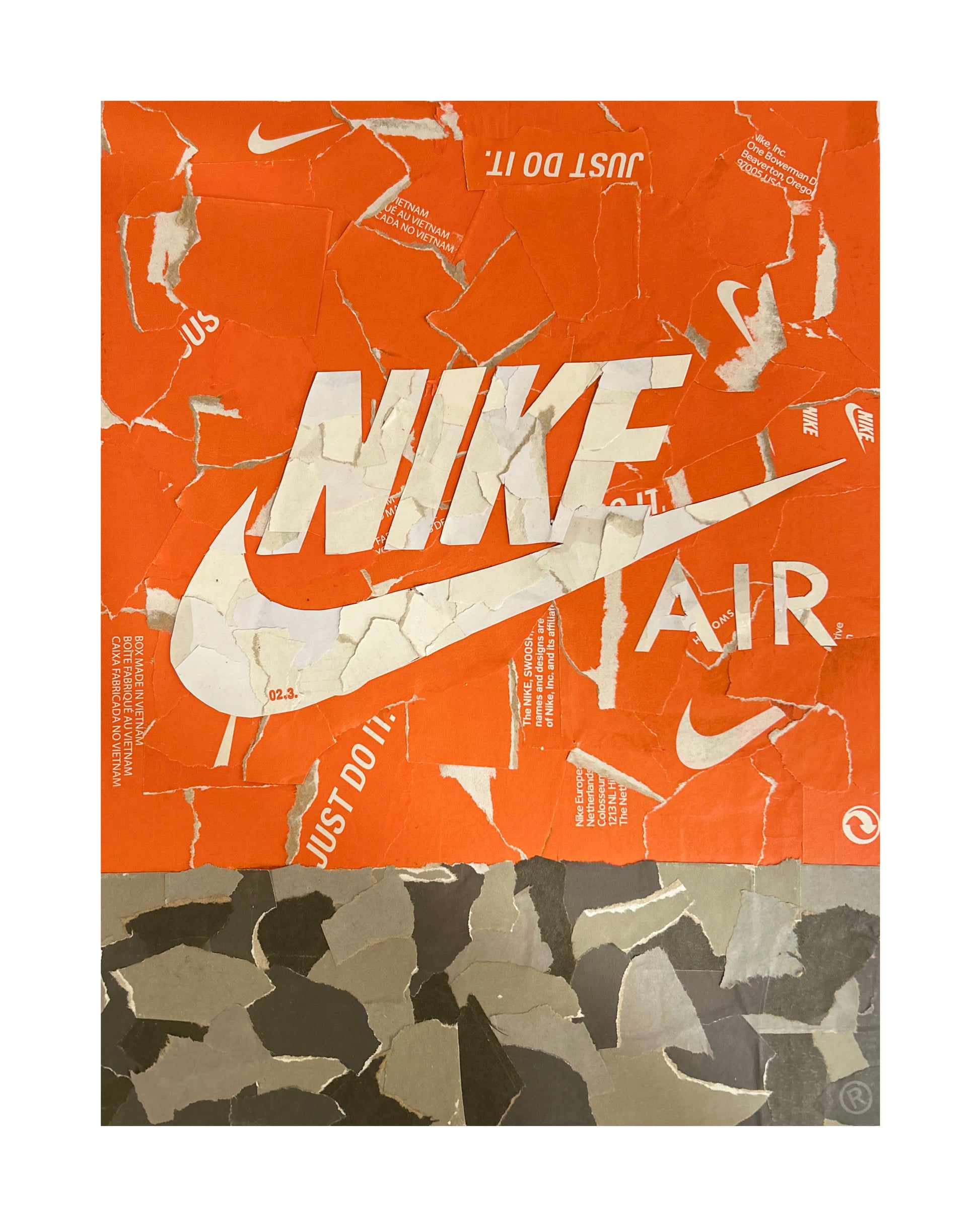 One-of-one minimalist sneaker box artwork by Rare23 inspired by Air silhouettes with clean, stripped-down composition